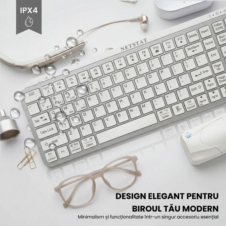 Tastatura Wireles Office NETSTAT®️, Alb — imagine 2