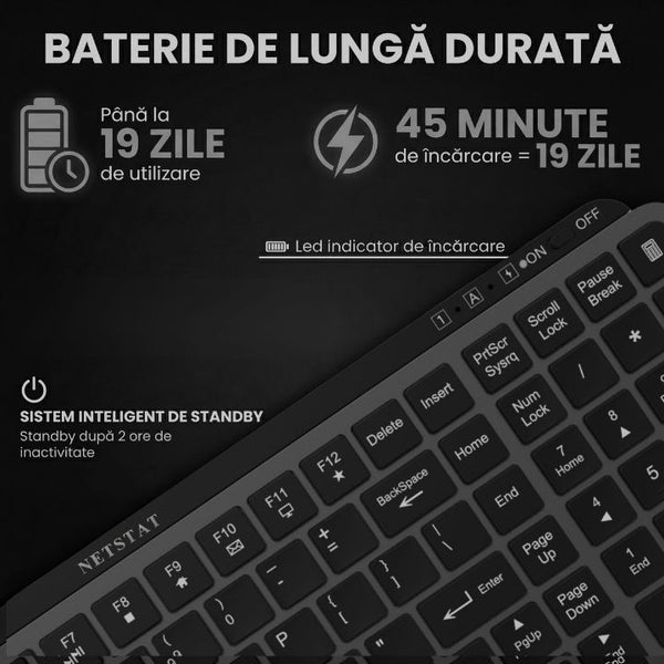 Tastatura Wireles Office NETSTAT®️, Negru — imagine 2