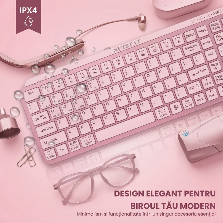 Tastatura Wireles Office NETSTAT®️, Roz — imagine 4