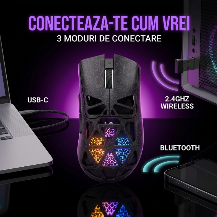 Mouse Wireless, Gaming FURYCUBE®️, Negru — imagine 3