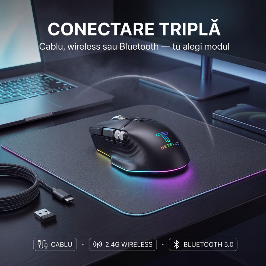 Mouse Wireless Office NETSTAT®️, Negru — imagine 3