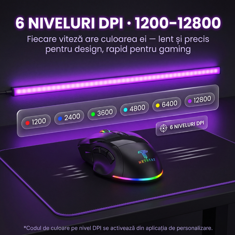 Mouse Wireless, Gaming NETSTAT®️, Negru — imagine 4