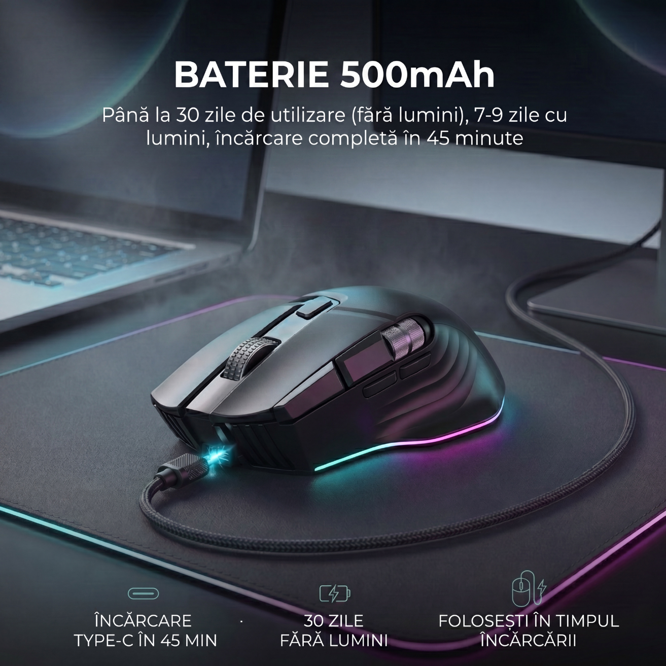 Mouse Wireless Office NETSTAT®️, Negru — imagine 5