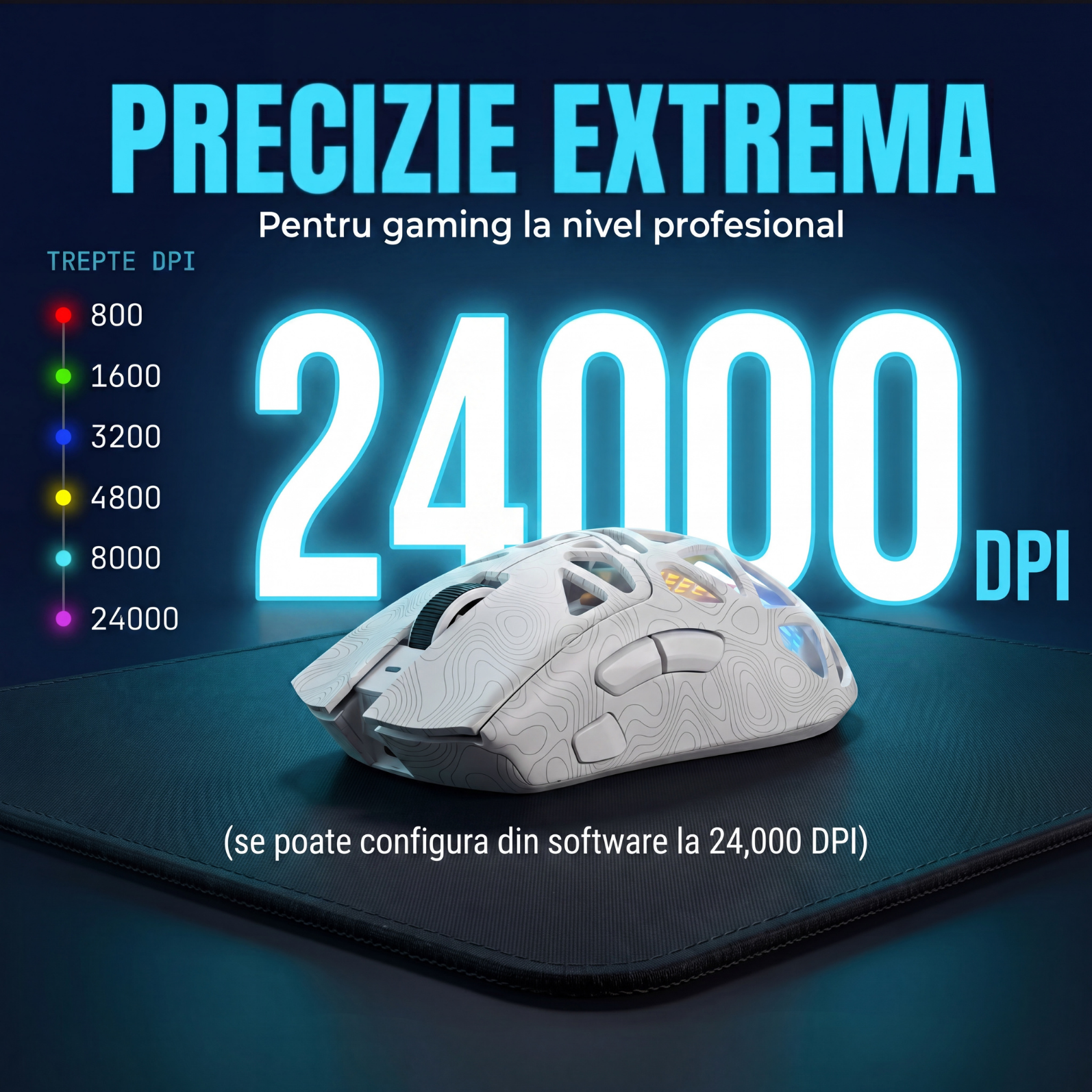 Mouse Wireless, Gaming FURYCUBE®️, Alb — imagine 2