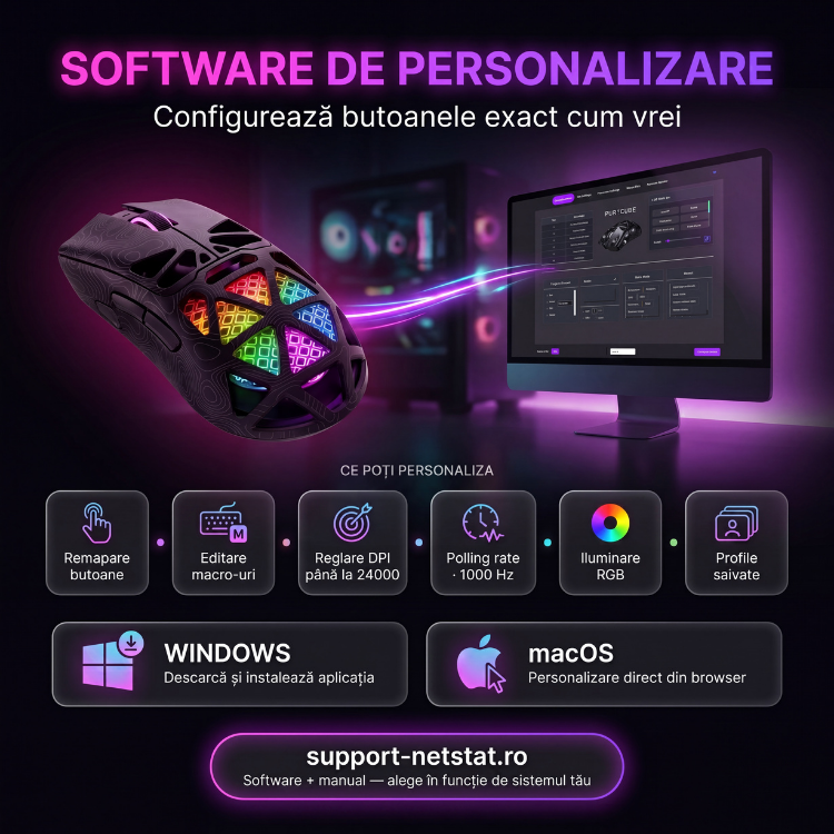 Mouse Wireless, Gaming FURYCUBE®️, Negru — imagine 6