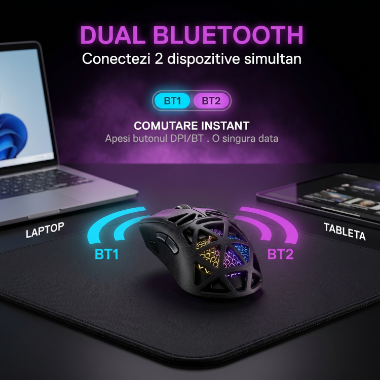 Mouse Wireless, Gaming FURYCUBE®️, Negru — imagine 7