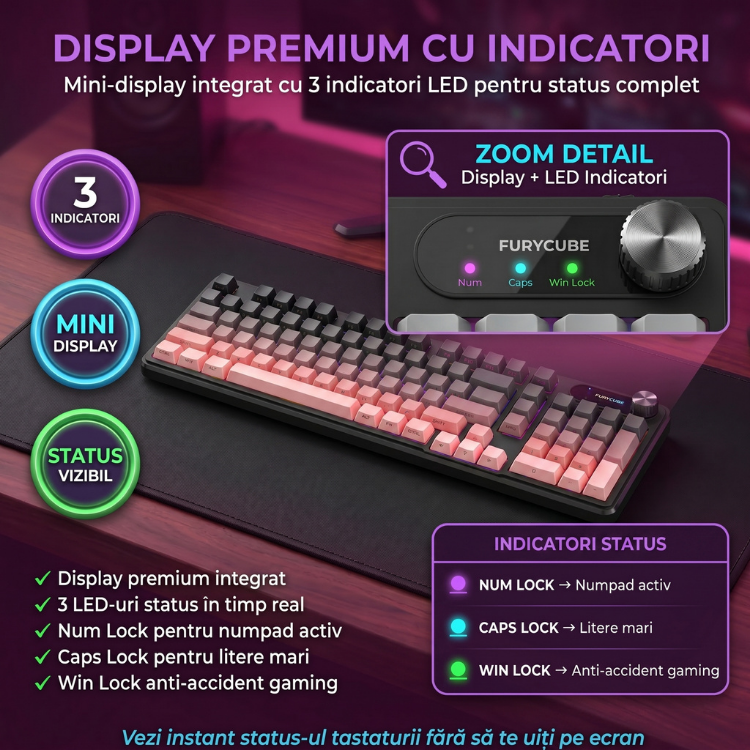 Tastatura Membrana FURYCUBE®️, Roz — imagine 7