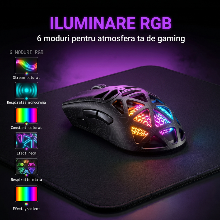 Mouse Wireless, Gaming FURYCUBE®️, Negru — imagine 8