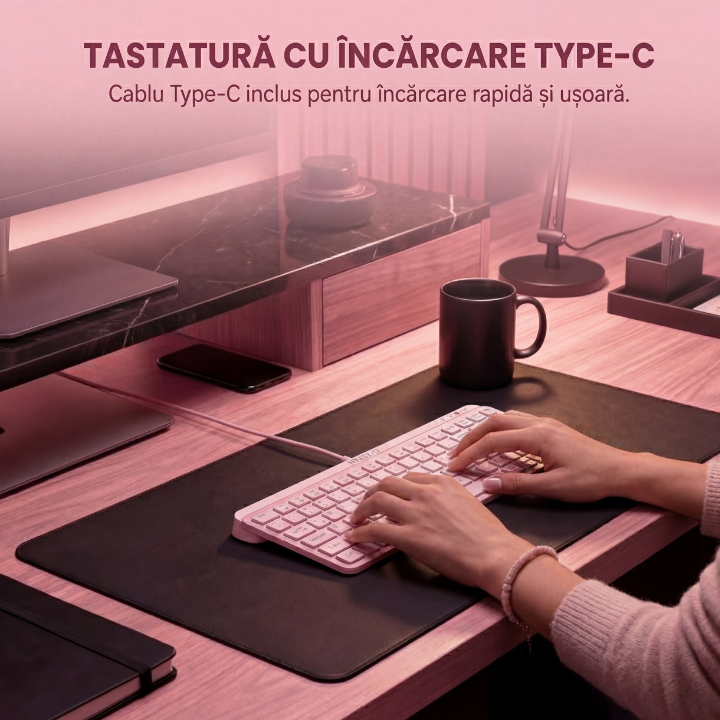 Tastatura Wireles Office NETSTAT®️, Roz — imagine 9