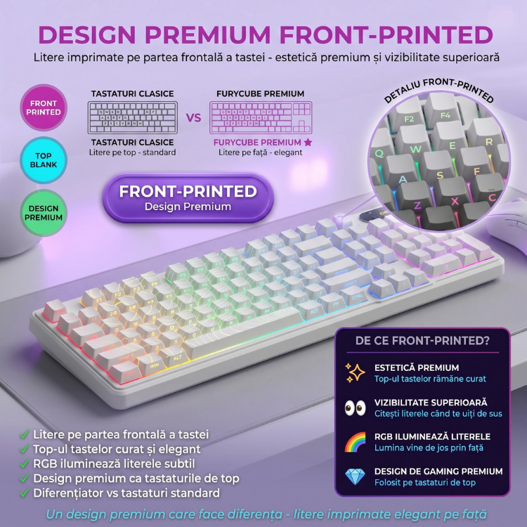 Tastatura Membrana FURYCUBE®️, Alb — imagine 9
