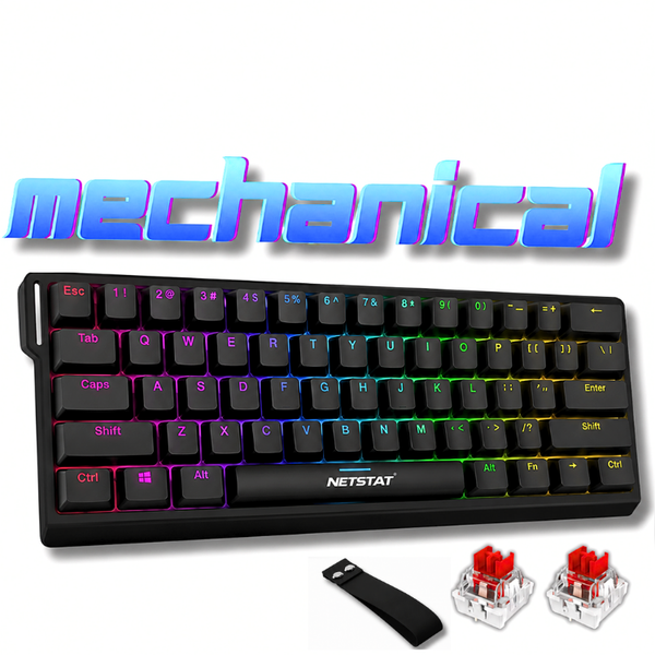 Tastatură Fara Fir Mecanica, NETSTAT®️, Negru