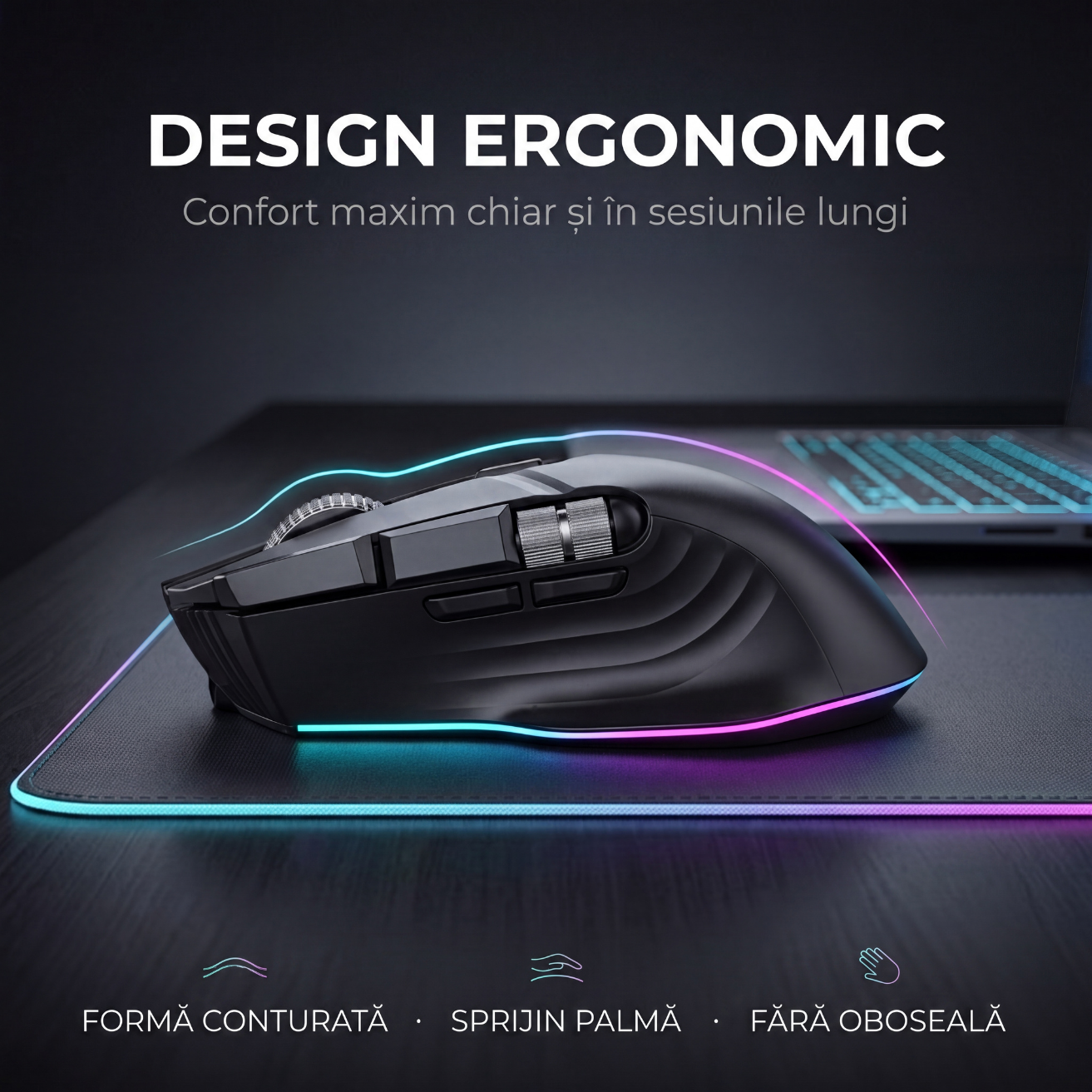 Mouse Wireless Office NETSTAT®️, Negru — imagine 10
