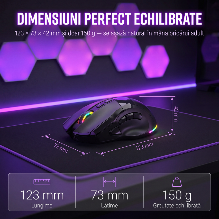 Mouse Wireless, Gaming NETSTAT®️, Negru — imagine 10