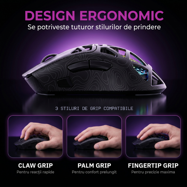 Mouse Wireless, Gaming FURYCUBE®️, Negru — imagine 10