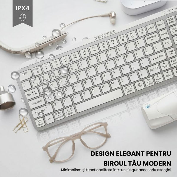 Tastatura Wireles Office NETSTAT®️, Alb — imagine 2