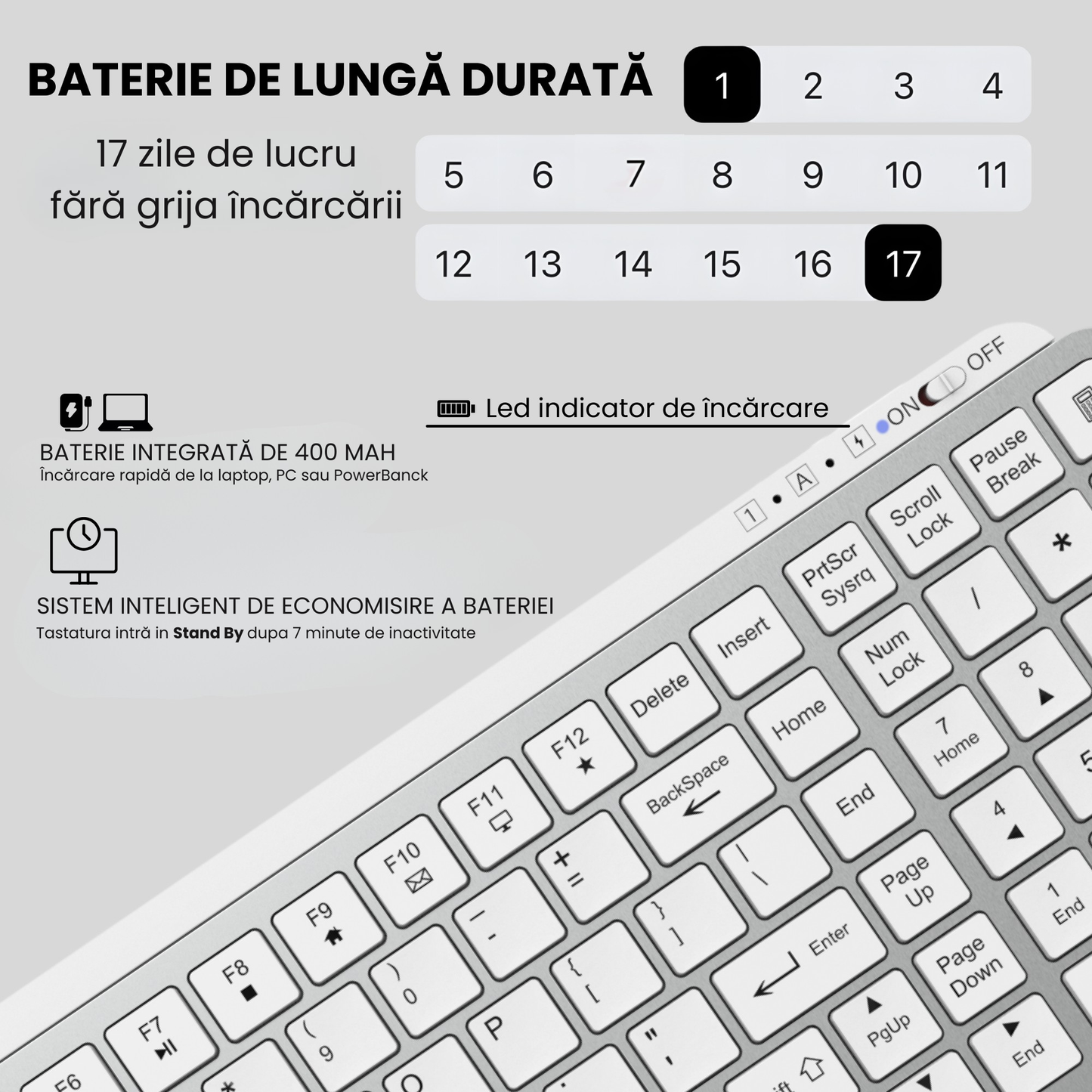 Tastatura Mecanica Pro Alb - vedere laterala