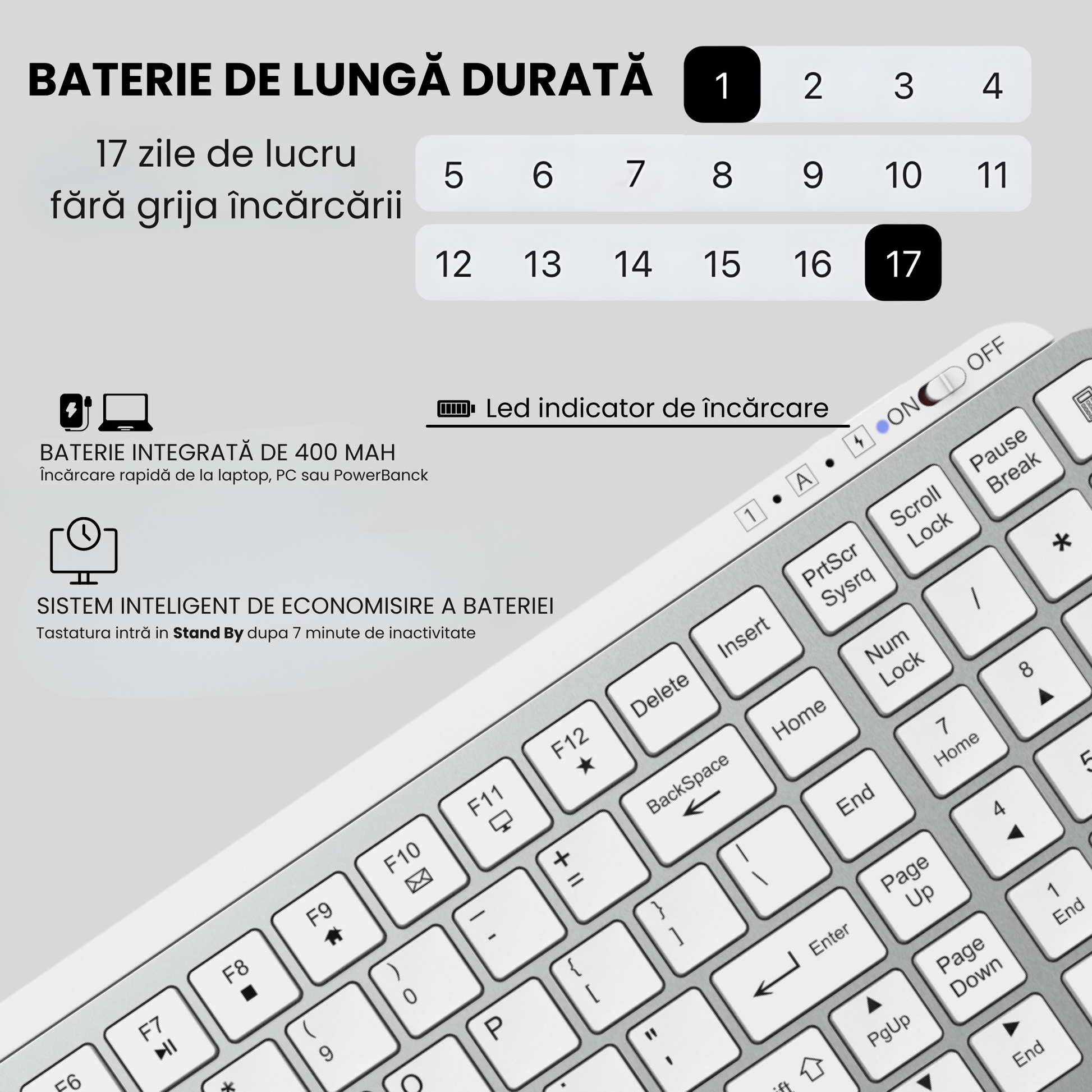 Tastatura Mecanica Pro Alb - vedere laterala