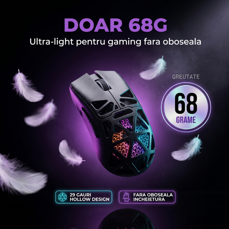 Mouse Wireless, Gaming FURYCUBE®️, Negru — imagine 2
