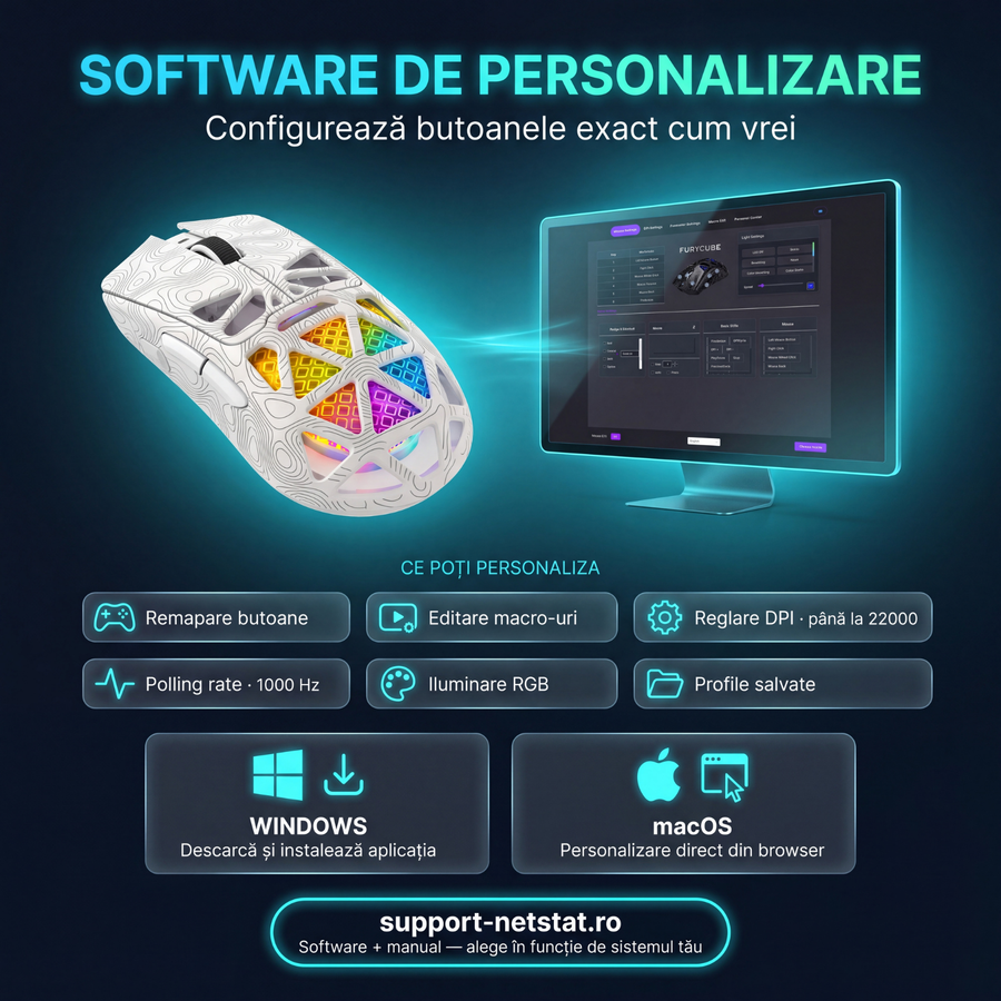 Mouse Wireless, Gaming FURYCUBE®️, Alb — imagine 5