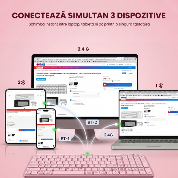 Tastatura Wireles Office NETSTAT®️, Roz — imagine 2