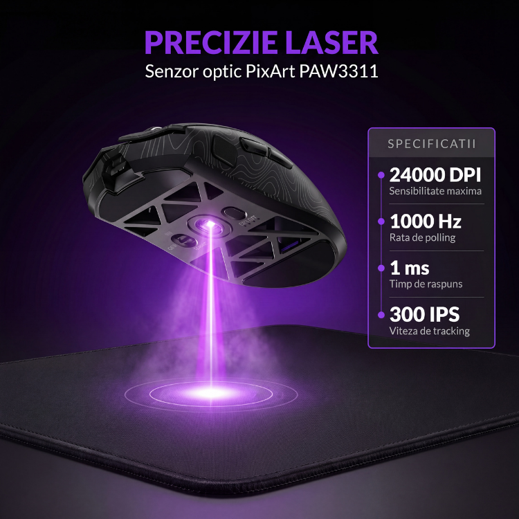Mouse Wireless, Gaming FURYCUBE®️, Negru — imagine 4