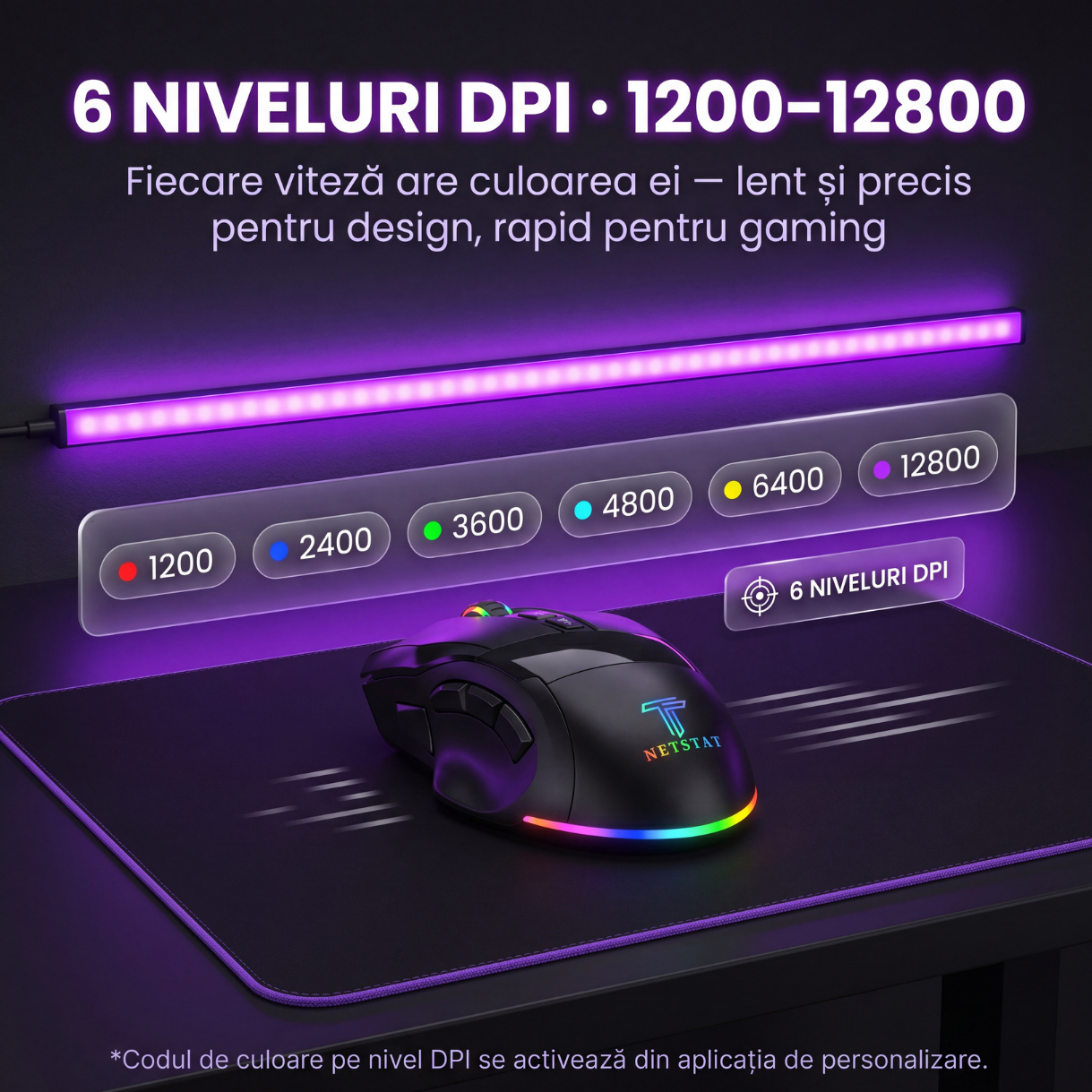 Mouse Wireless, Gaming NETSTAT®️, Negru — imagine 4