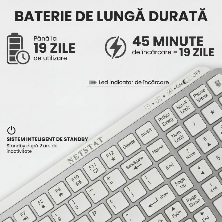 Tastatura Wireles Office NETSTAT®️, Alb — imagine 5