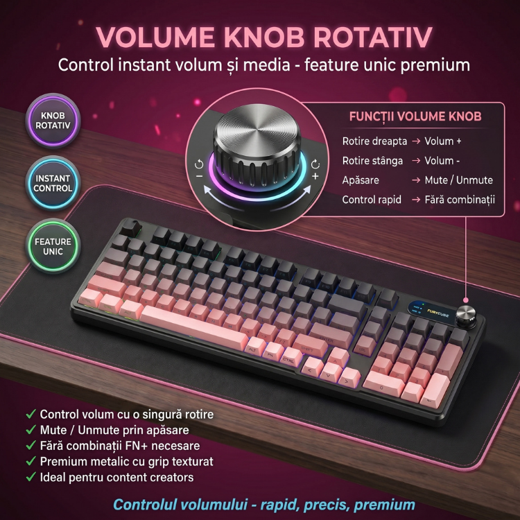 Tastatura Membrana FURYCUBE®️, Roz — imagine 6