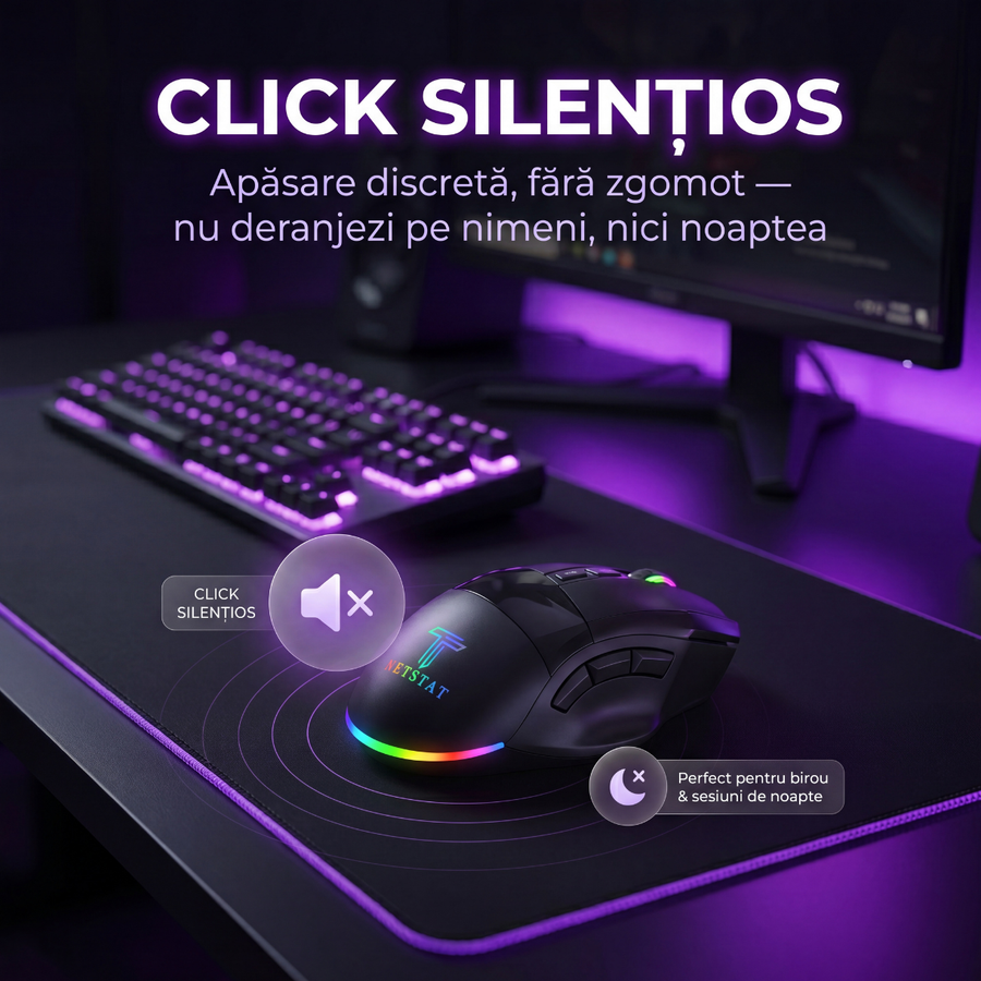 Mouse Wireless, Gaming NETSTAT®️, Negru — imagine 5