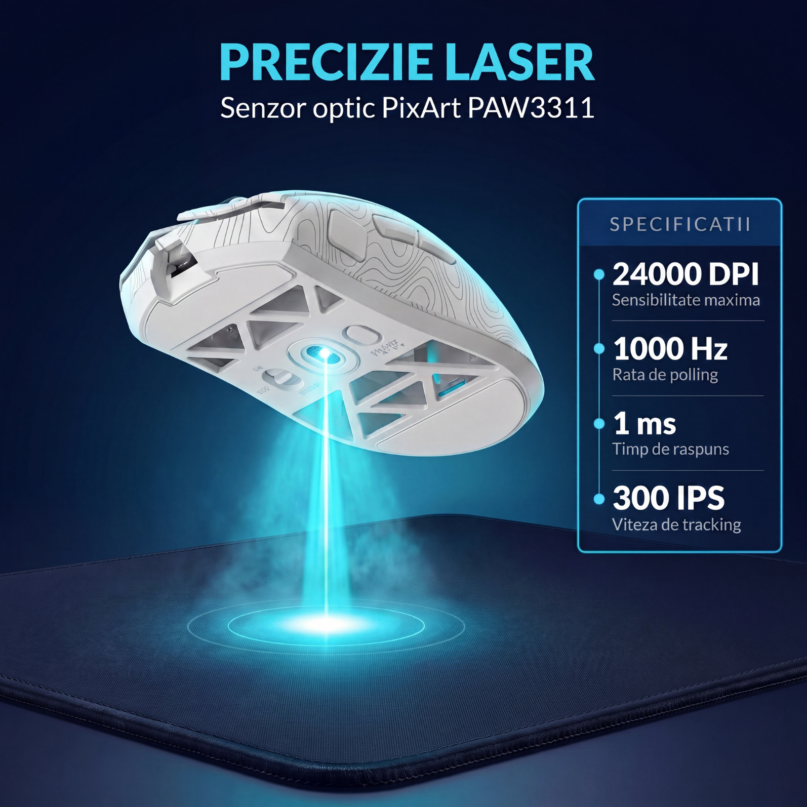Mouse Wireless, Gaming FURYCUBE®️, Alb — imagine 6