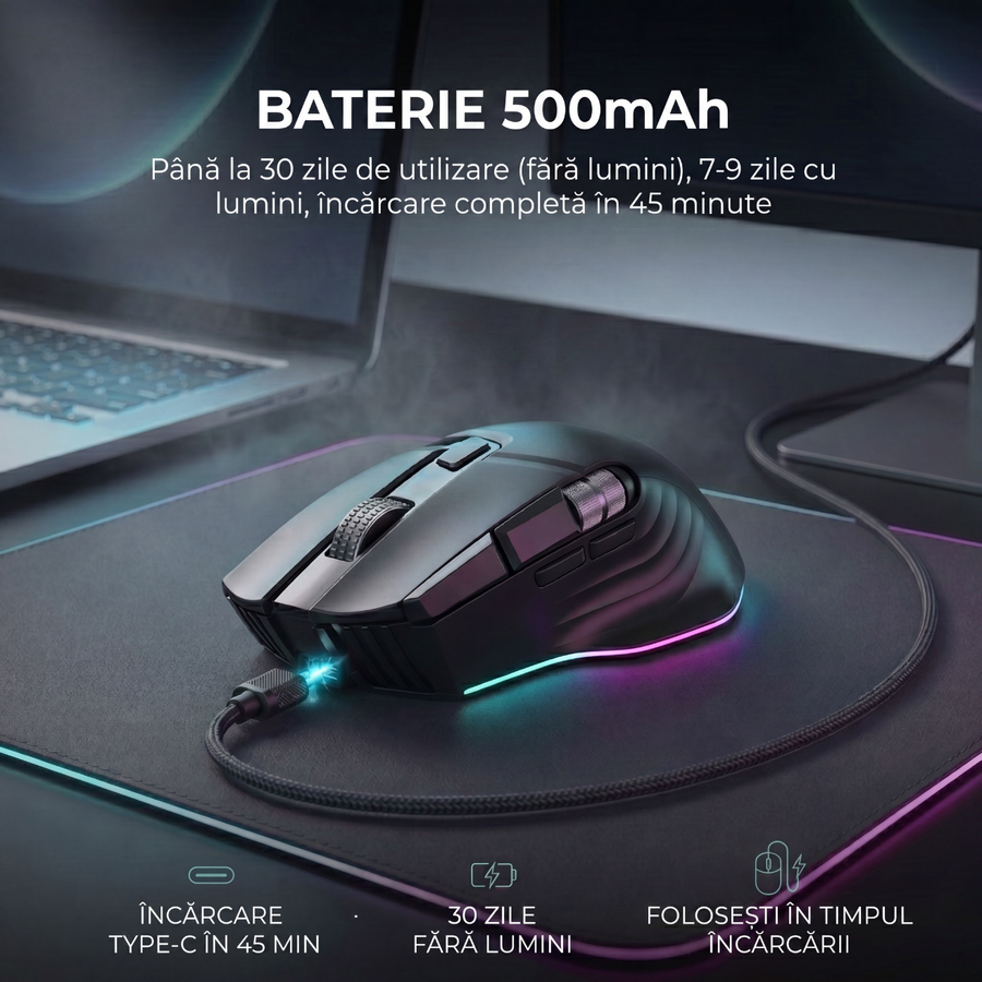 Mouse Wireless Office NETSTAT®️, Negru — imagine 5