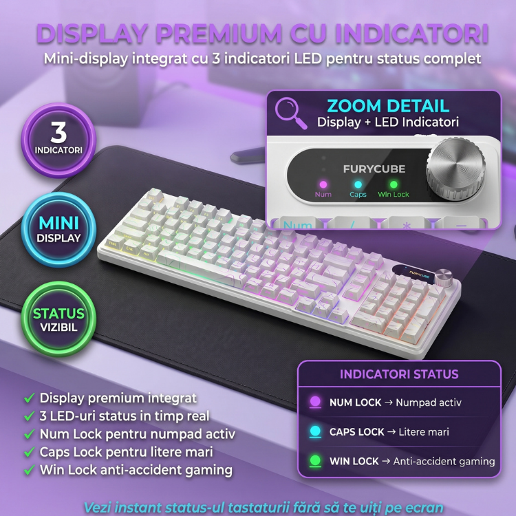 Tastatura Membrana FURYCUBE®️, Alb — imagine 2