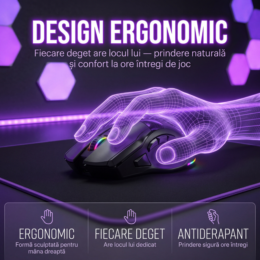 Mouse Wireless, Gaming NETSTAT®️, Negru — imagine 8