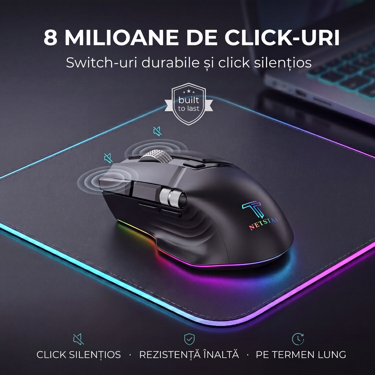 Mouse Wireless Office NETSTAT®️, Negru — imagine 8