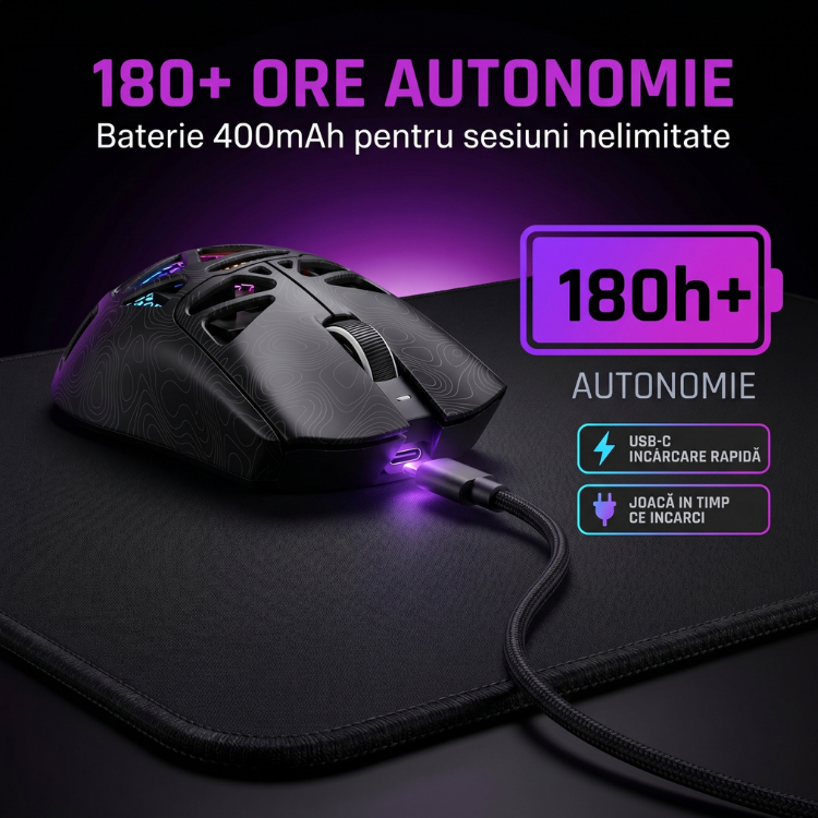 Mouse Wireless, Gaming FURYCUBE®️, Negru — imagine 9