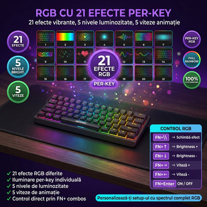 Tastatură Wireless Mecanica, NETSTAT®️, Negru