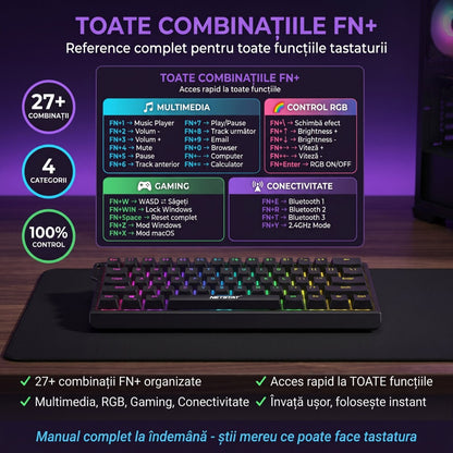 Tastatură Wireless Mecanica, NETSTAT®️, Negru