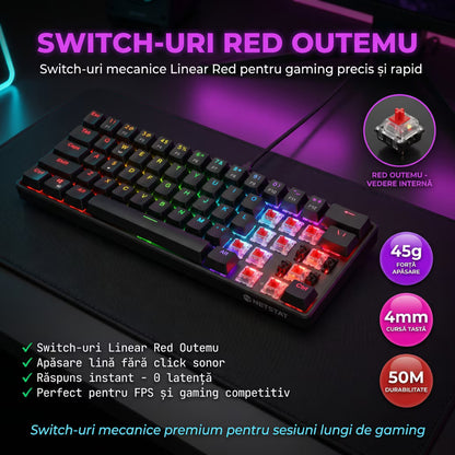 Tastatură cu Fir Mecanica, NETSTAT®️, Negru
