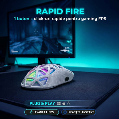 Mouse Wireless, Gaming FURYCUBE®️, Alb