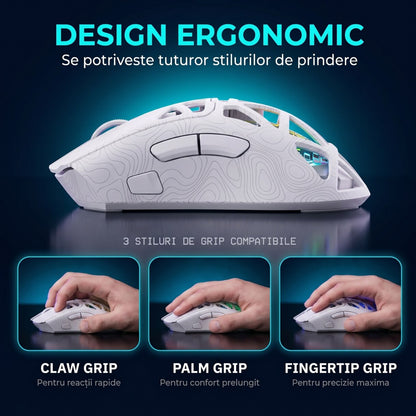 Mouse Wireless, Gaming FURYCUBE®️, Alb