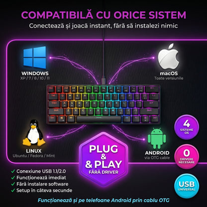 Tastatură cu Fir Mecanica, NETSTAT®️, Negru