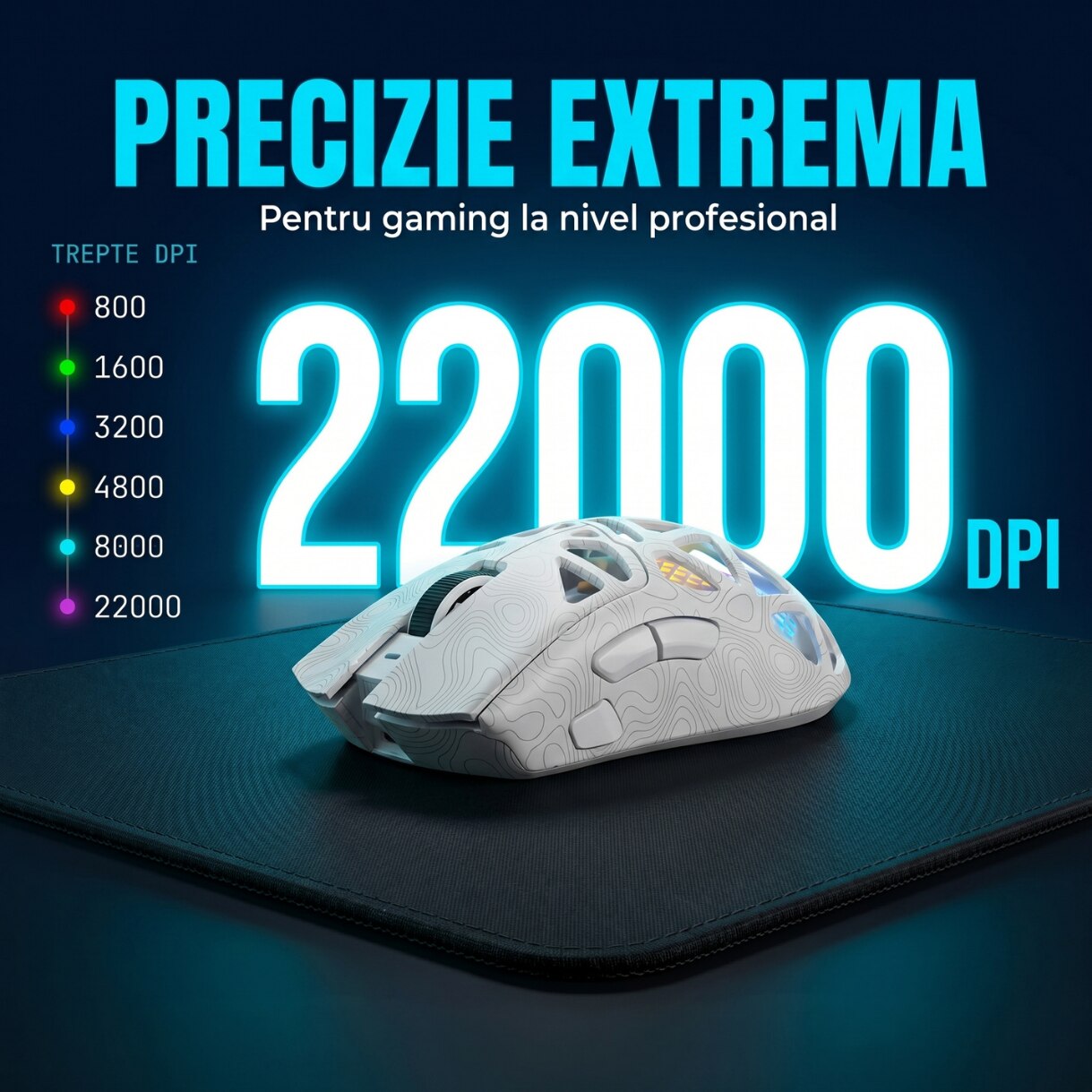 Mouse Wireless, Gaming FURYCUBE®️, Alb