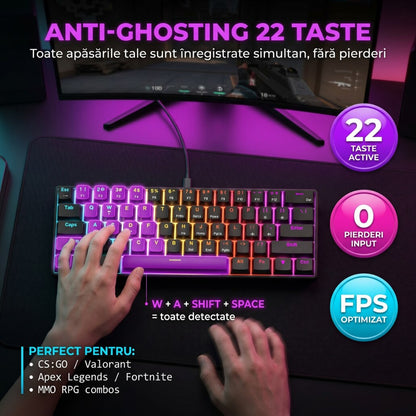 Tastatură cu Fir Mecanica, NETSTAT®️, Negru