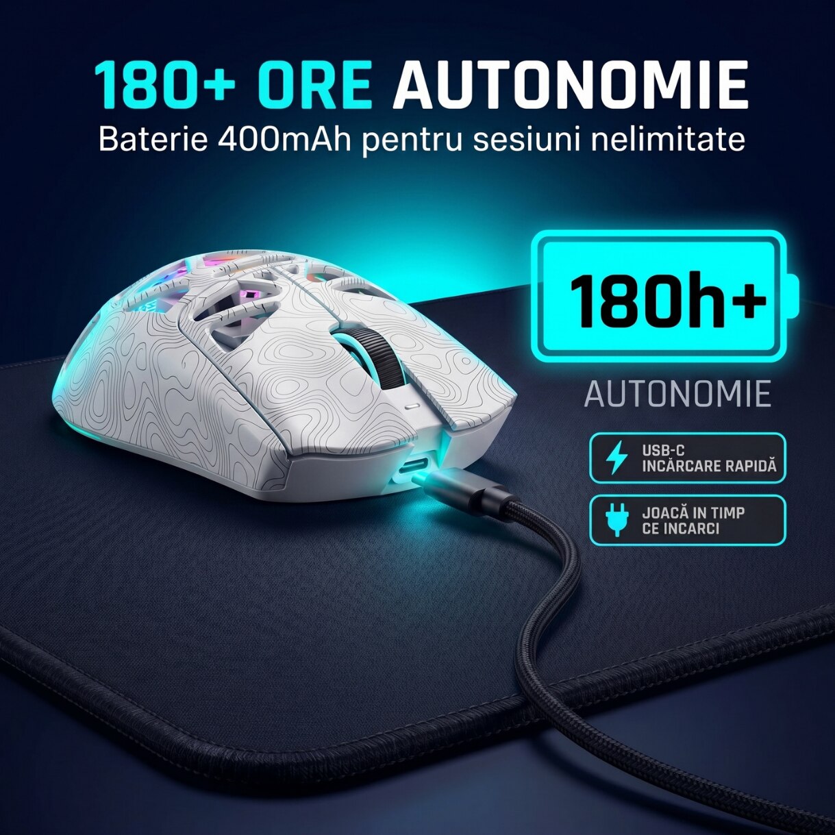Mouse Wireless, Gaming FURYCUBE®️, Alb
