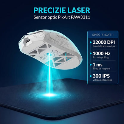 Mouse Wireless, Gaming FURYCUBE®️, Alb