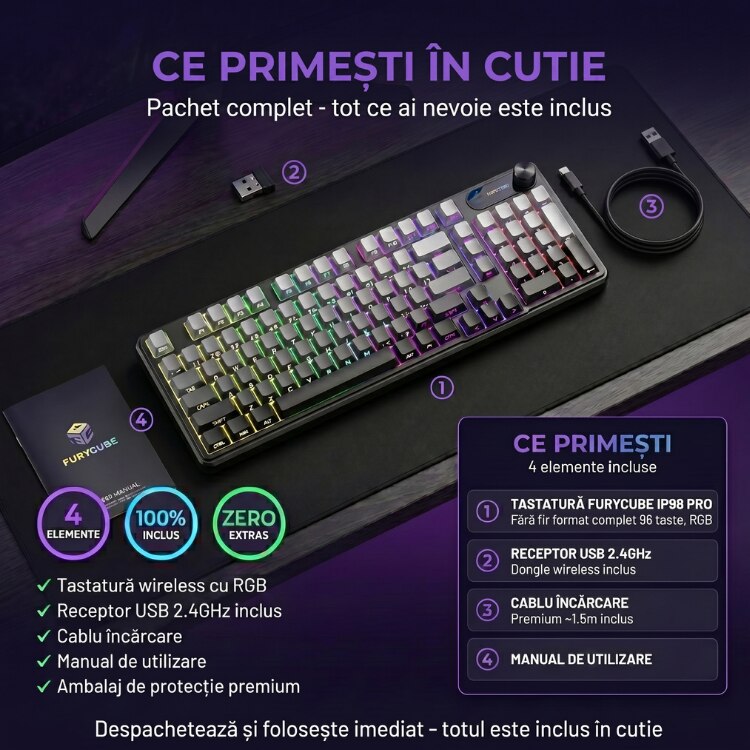 Tastatura Membrana FURYCUBE®️, Negru