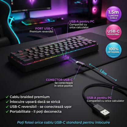Tastatură cu Fir Mecanica, NETSTAT®️, Negru