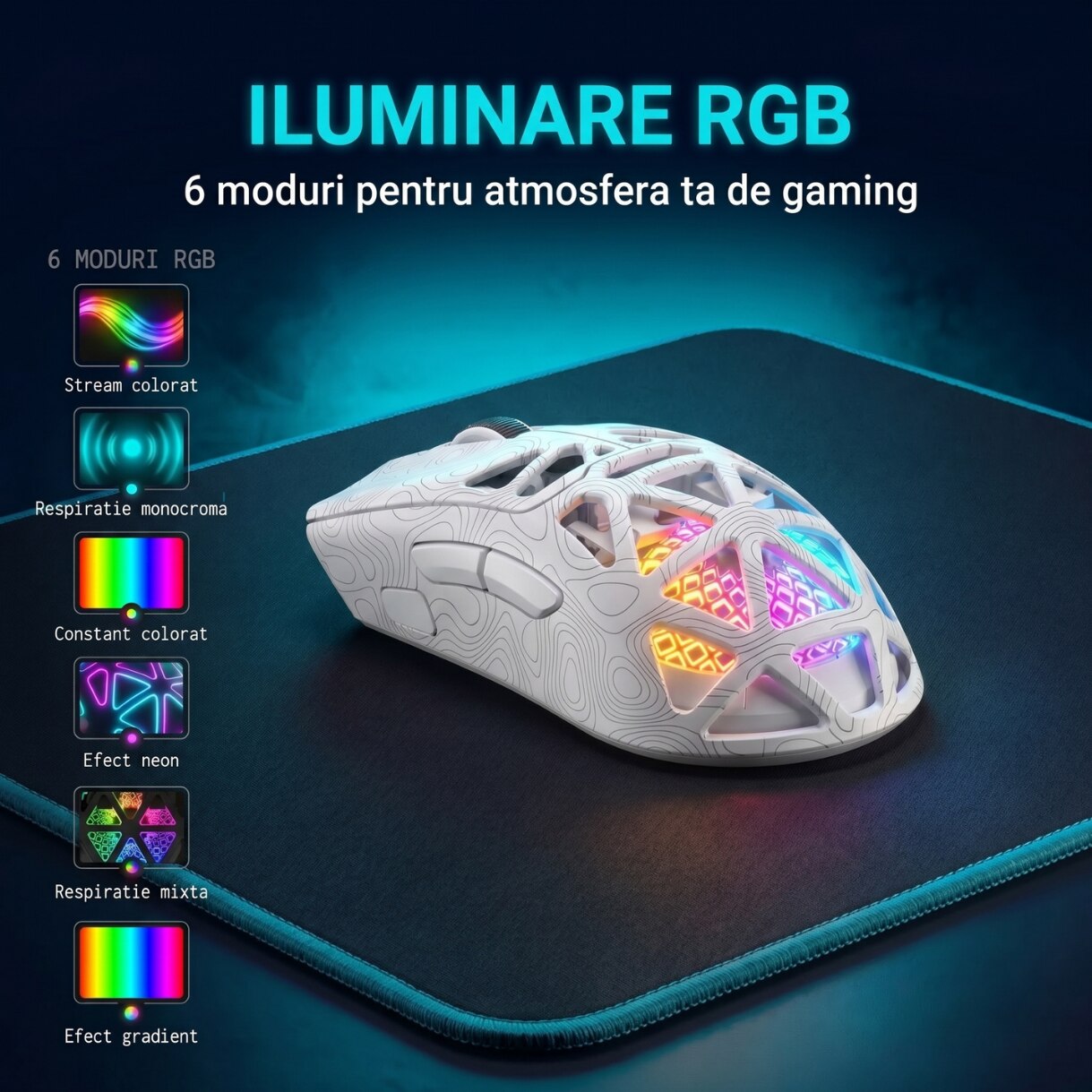 Mouse Wireless, Gaming FURYCUBE®️, Alb