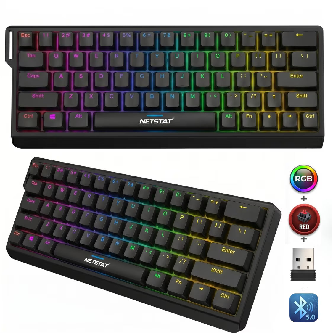 Tastatură Wireless Mecanica, NETSTAT®️, Negru