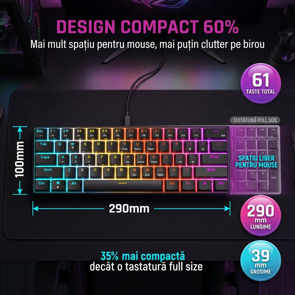 Tastatură cu Fir Mecanica, NETSTAT®️, Negru